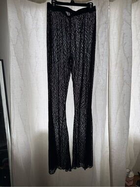 SHEIN Black Sheer Mesh Flare Pants